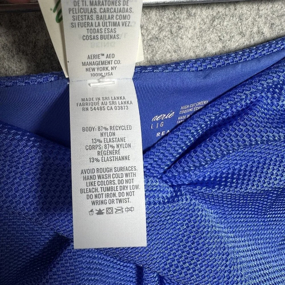 Aerie Large High Cut Cheeky Swim Bikini Bottom Blue Summer NWT Bathing‎ Suit